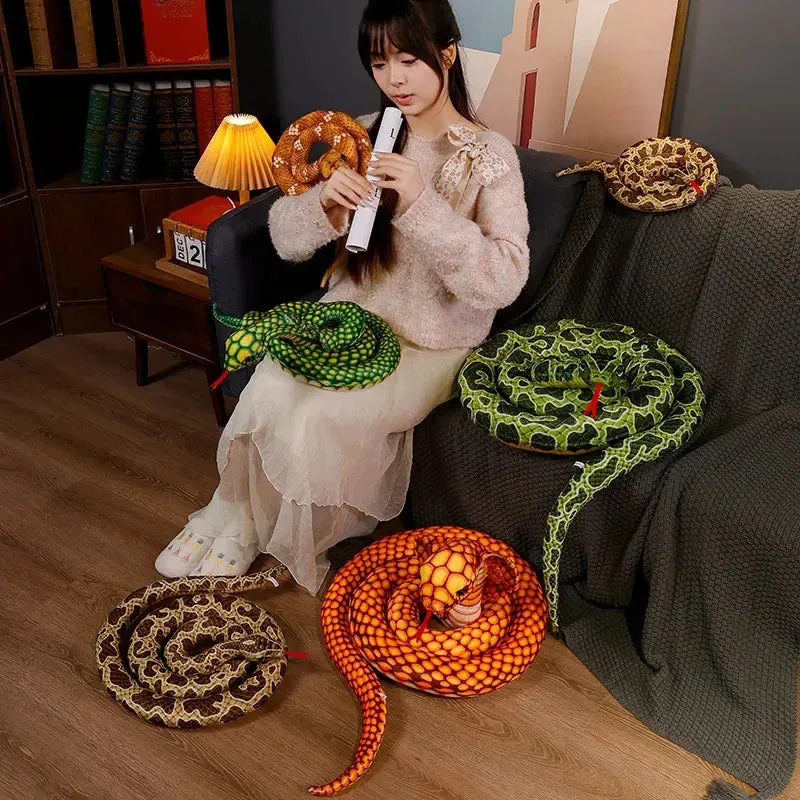 110/170CM Simulation Giant Cobra Doll Soft Stuffed Forest Animal Coiled Snake Plush Toy Sofa Chair Decorate Girls Boys Present