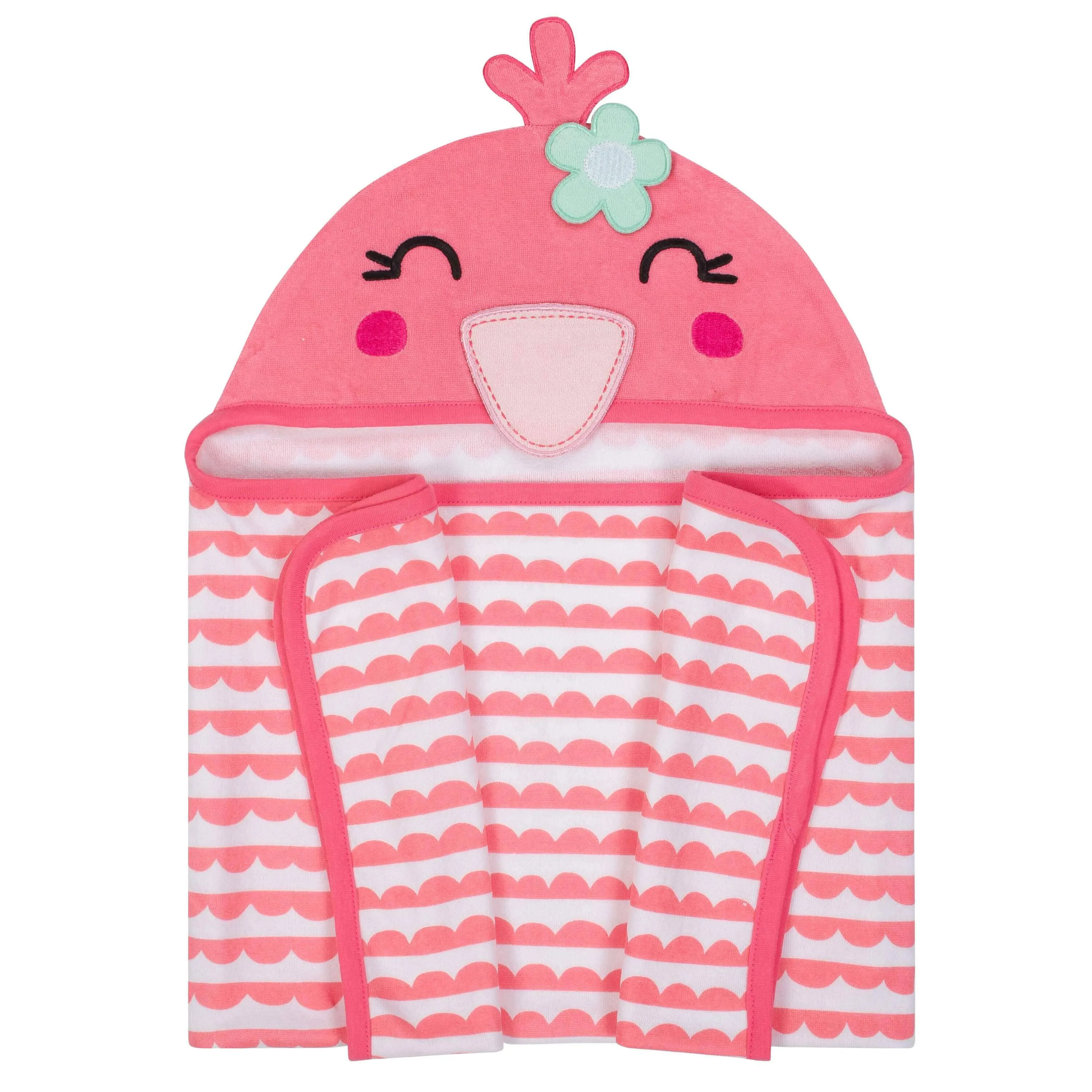 13-Piece Girls Terry Hooded Bath Wrap, Hooded Towels and Washcloth Set - Flamingo