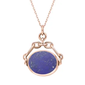 18ct Rose Gold Whitby Jet Lapis Lazuli Double Sided Swivel Fob Necklace