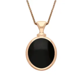 18ct Rose Gold Whitby Jet Mother Of Pearl Small Double Sided Oval Fob Necklace