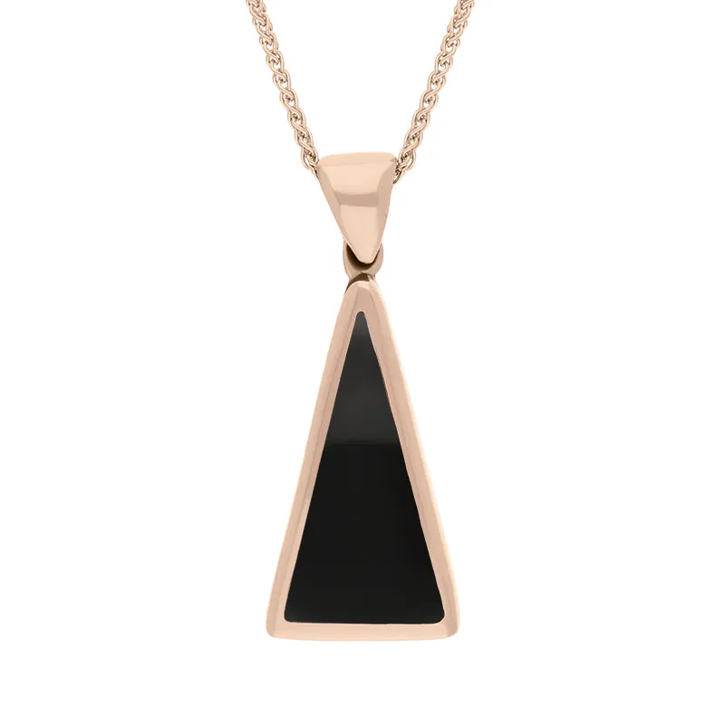 18ct Rose Gold Whitby Jet Turquoise Small Double Sided Triangular Fob Necklace