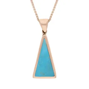 18ct Rose Gold Whitby Jet Turquoise Small Double Sided Triangular Fob Necklace