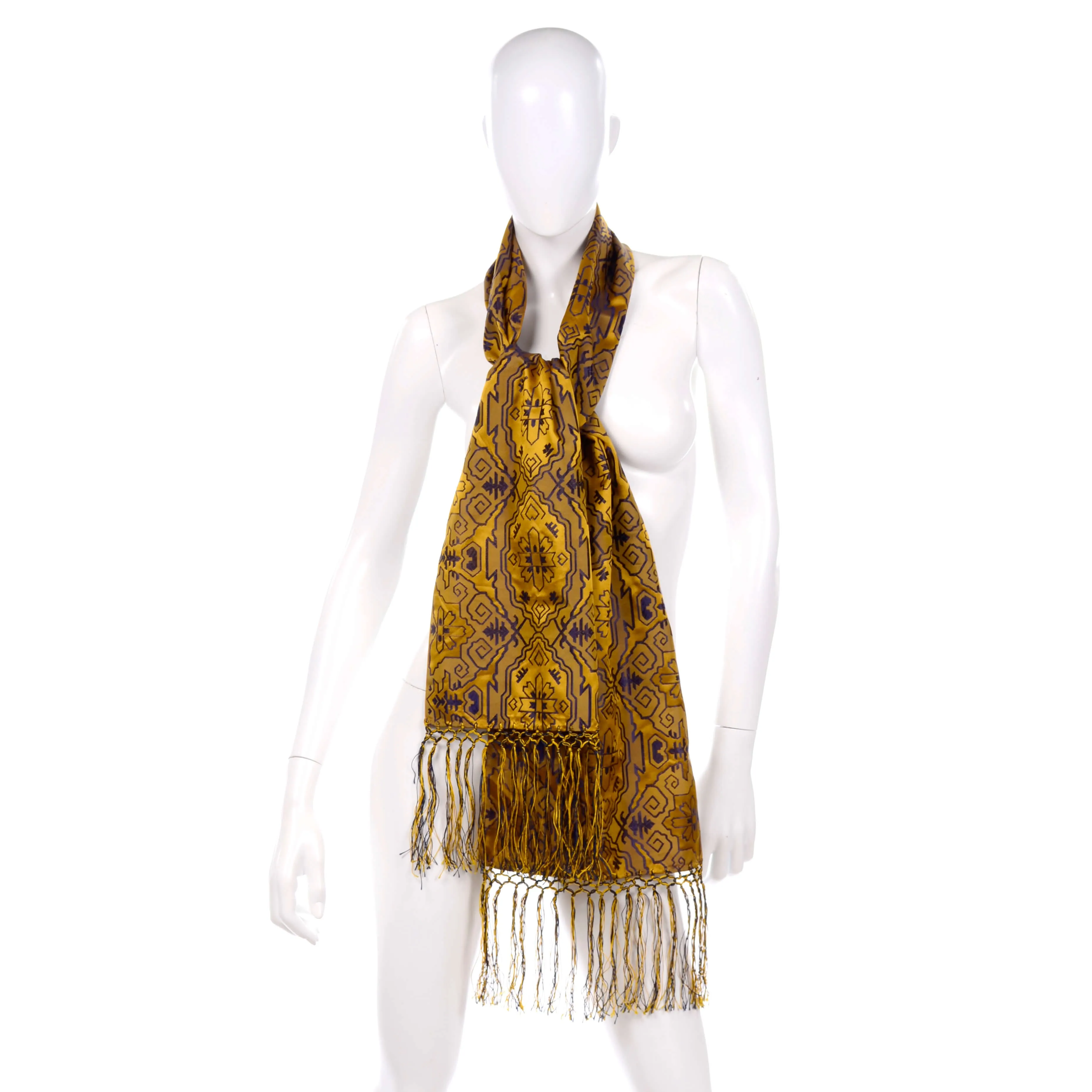 1930s Turkish Gold & Bronze Metallic Vintage Scarf w/ Silk Tassels