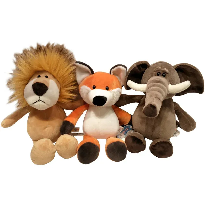 25cm Simulation Forest Animals Plush Toys Stuffed Lifelike Lion Tiger Elephant Monkey Leopard Giraffe Raccoon Doll for Kids Gift