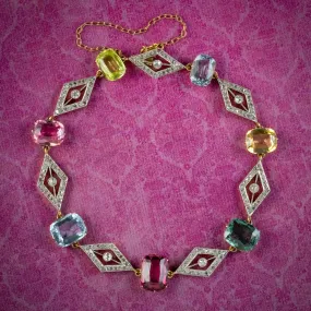 Antique Edwardian French Diamond Gemstone Bracelet 18ct Gold With Cert