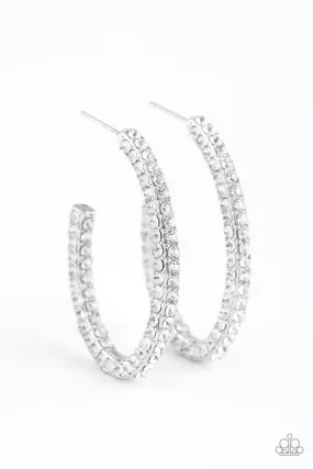 Big Winner White Rhinestone Hoop Earrings - Paparazzi Accessories