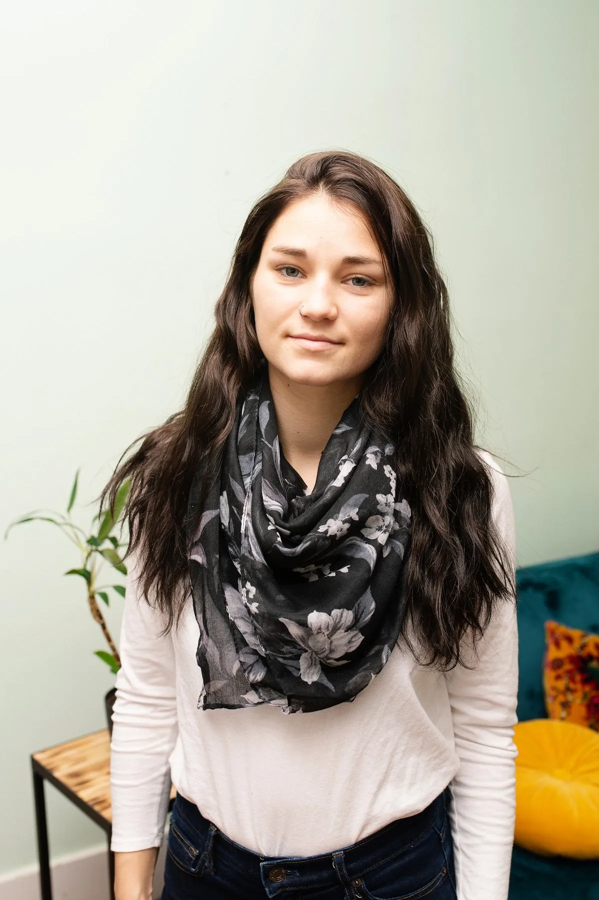 Black Flower Print Scarf