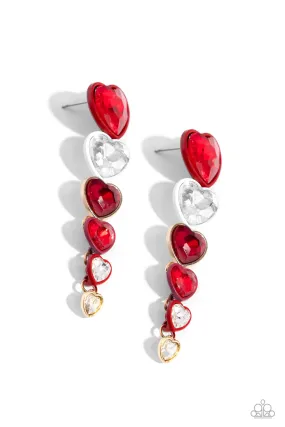 Cascading Casanova Red & White Heart Earrings - Paparazzi Accessories