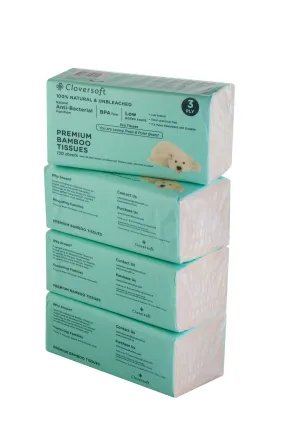 Cloversoft Plant-Based Unbleached Bamboo Tissues 3 Ply 4 X 130 Sheets