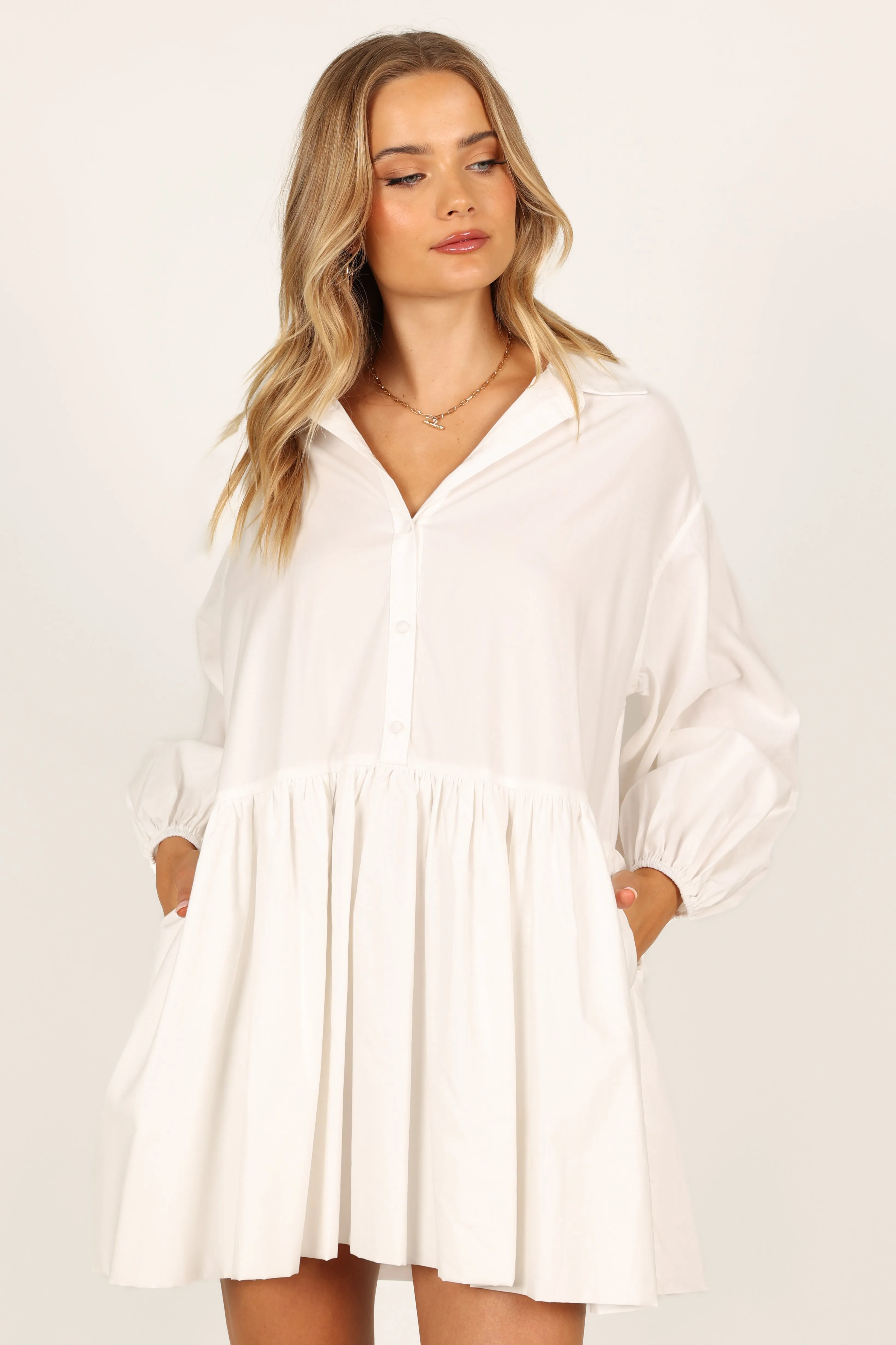 Daisy Long Sleeve Mini Dress - White