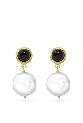 Gold-plated Onyx & Pearl Earrings