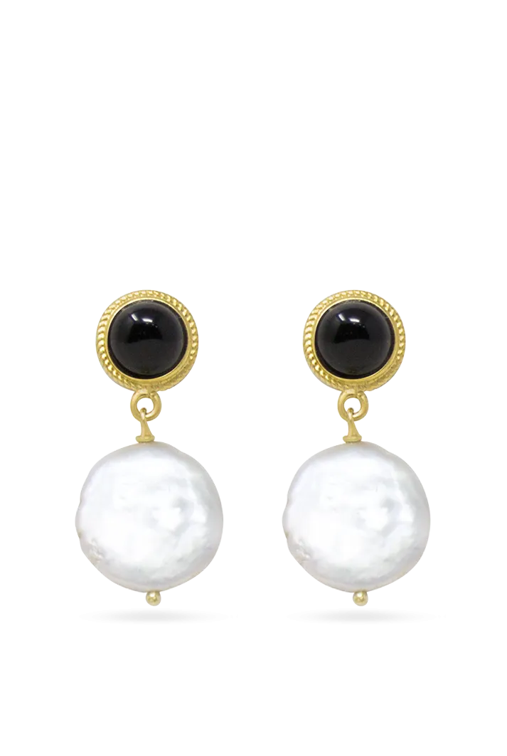 Gold-plated Onyx & Pearl Earrings