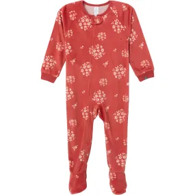 Infant and Toddler Girls Red Bouquet Footed Fleece Pajamas