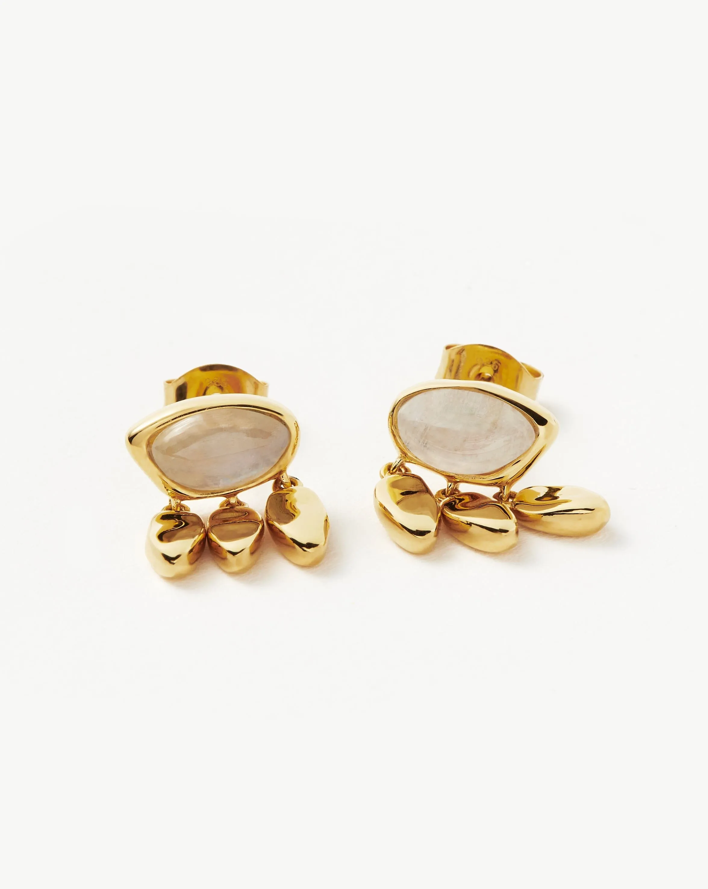 Molten Gemstone Charm Stud Earrings | 18ct Gold Plated Vermeil/Rainbow Moonstone