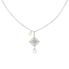 Moonstone & Freshwater Pearl Silver Necklace - Water Lily