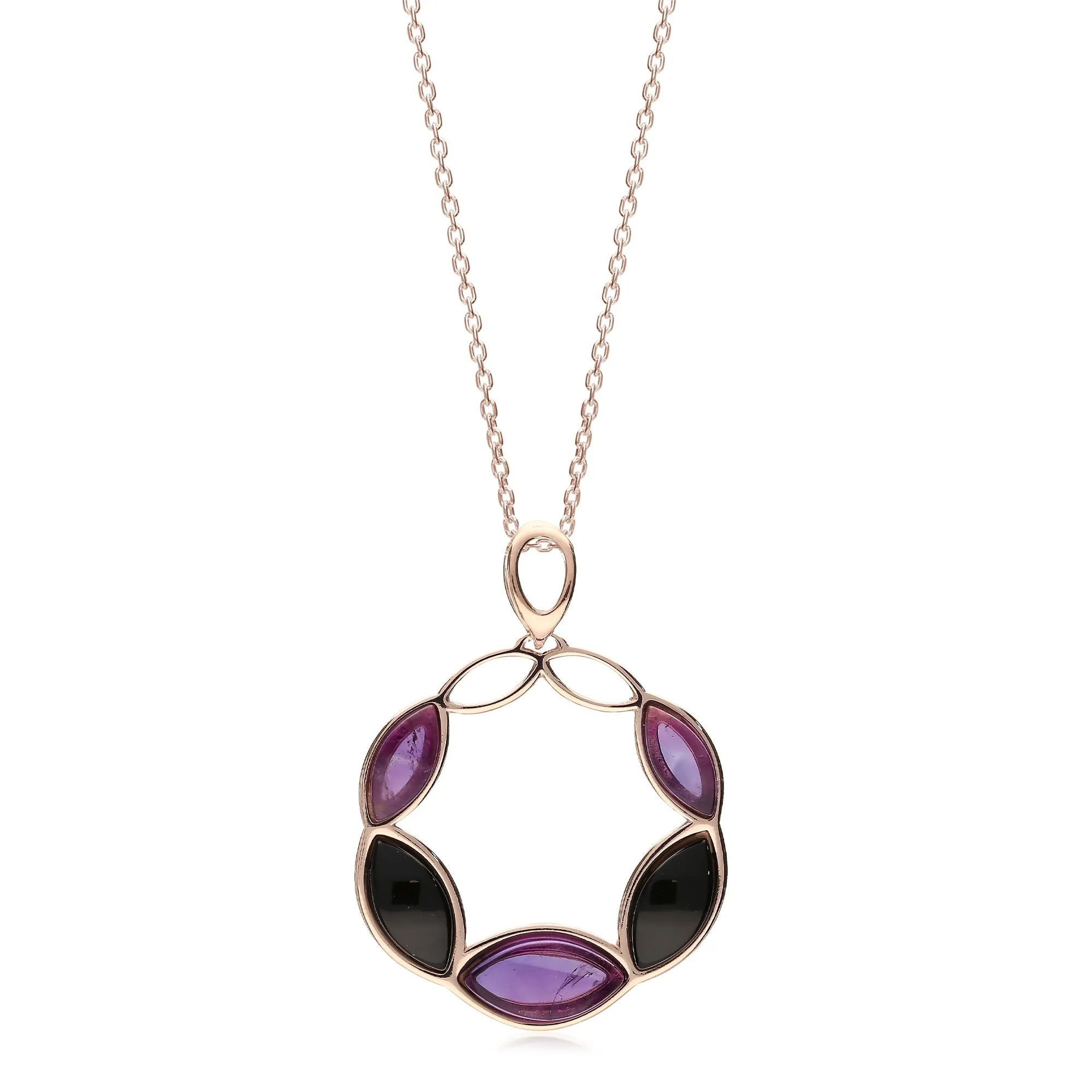 Rose Gold Vermeil Whitby Jet and Amethyst Marquise Pendant