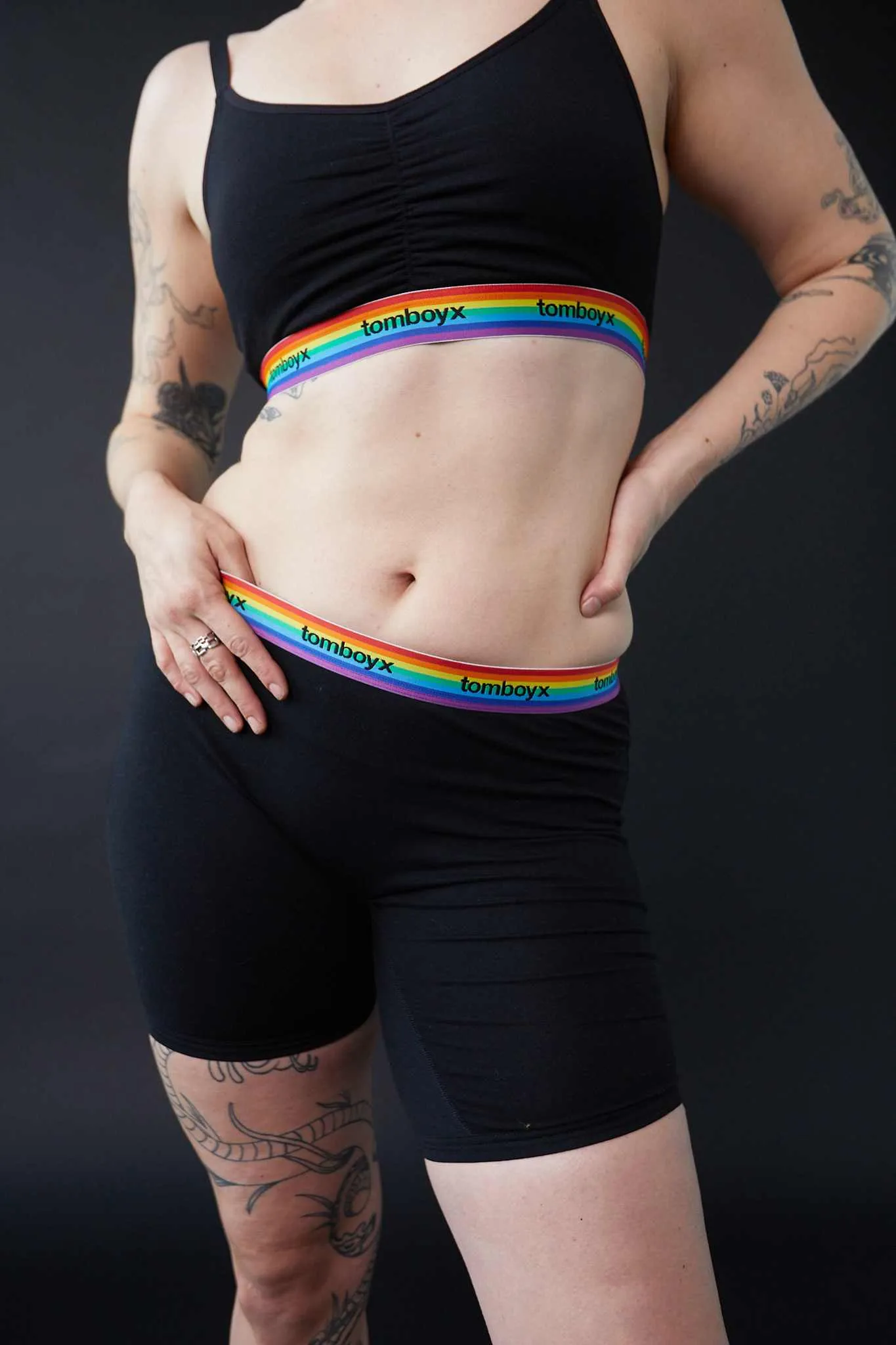 V Neck Bralette - Black Rainbow Logo