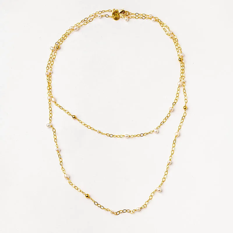 Velatti Long Links Necklace with Baby Pearls or Gems